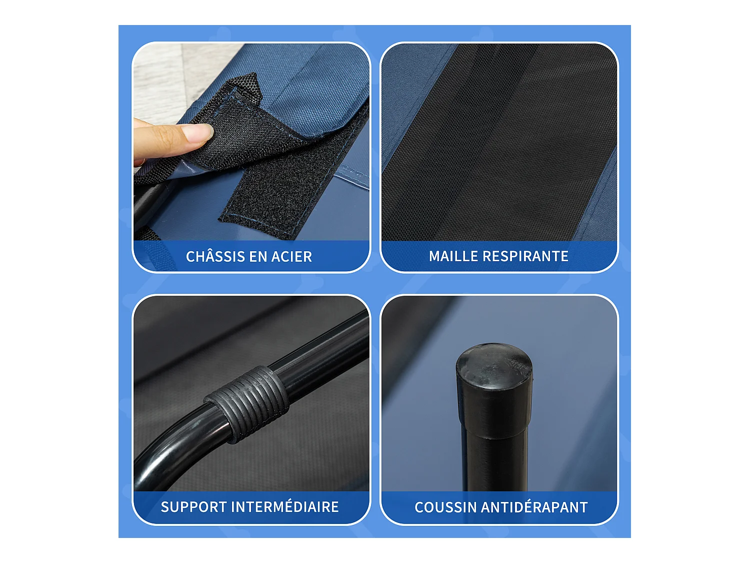 Lit sur pieds XXL pour chien chat lit de camp animal lit surélevé Oxford textilène micro-perforé dim. 122L x 92l x 23H cm bleu