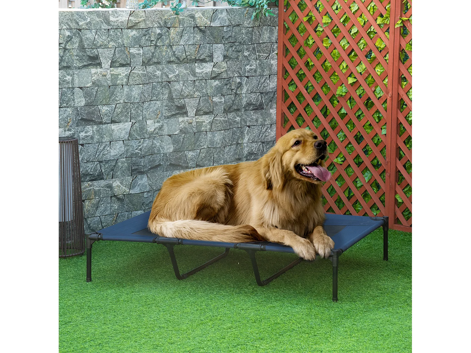 Lit sur pieds XXL pour chien chat lit de camp animal lit surélevé Oxford textilène micro-perforé dim. 122L x 92l x 23H cm bleu