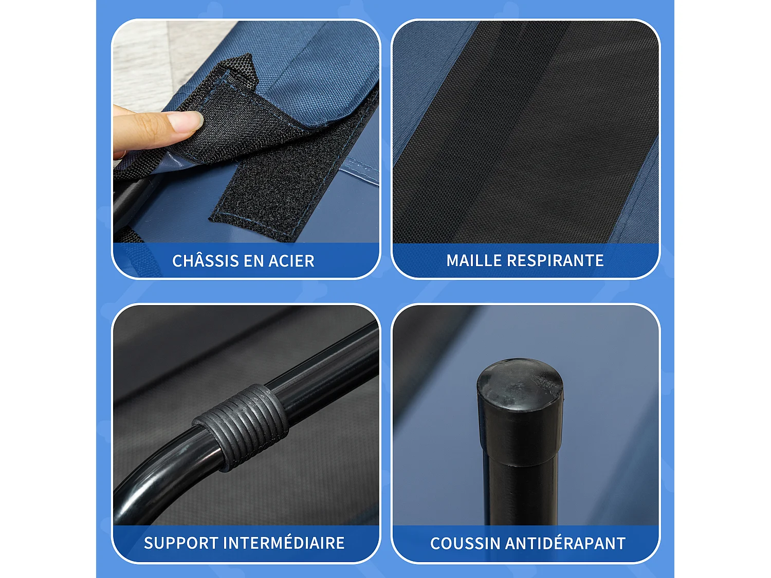 Lit sur pieds XXL pour chien chat lit de camp animal lit surélevé Oxford textilène micro-perforé dim. 122L x 92l x 23H cm bleu