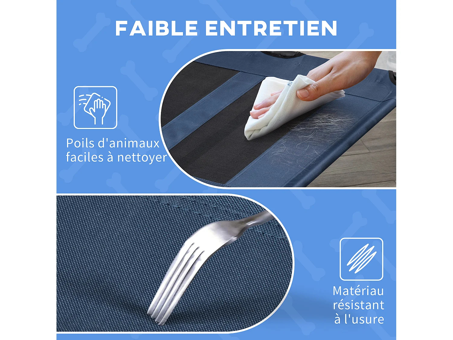 Lit sur pieds XXL pour chien chat lit de camp animal lit surélevé Oxford textilène micro-perforé dim. 122L x 92l x 23H cm bleu