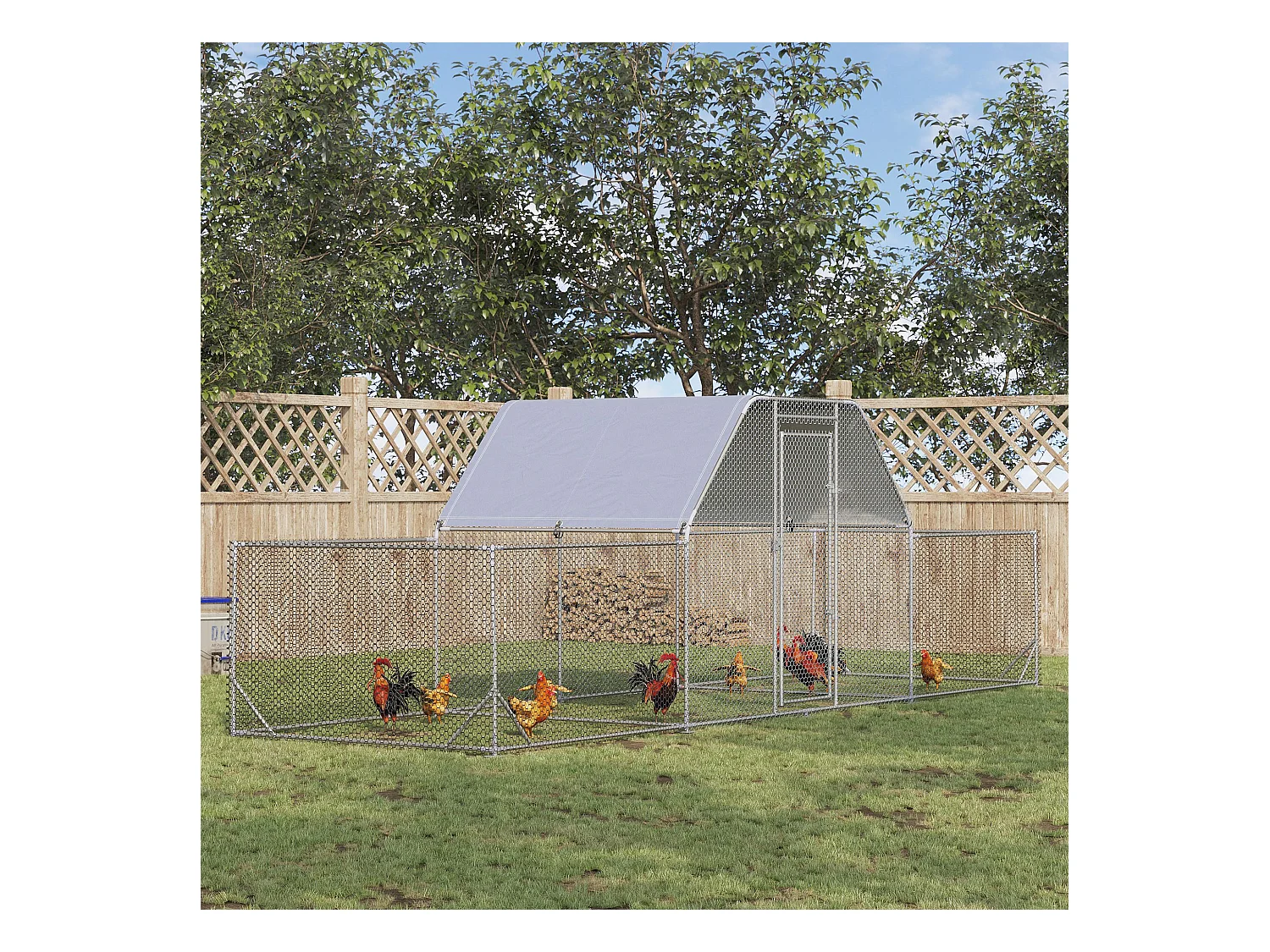 Enclos poulailler chenil 12,54 m² - parc grillagé dim 6,6L x 1,9l x 1,95H m - espace couvert - acier galvanisé