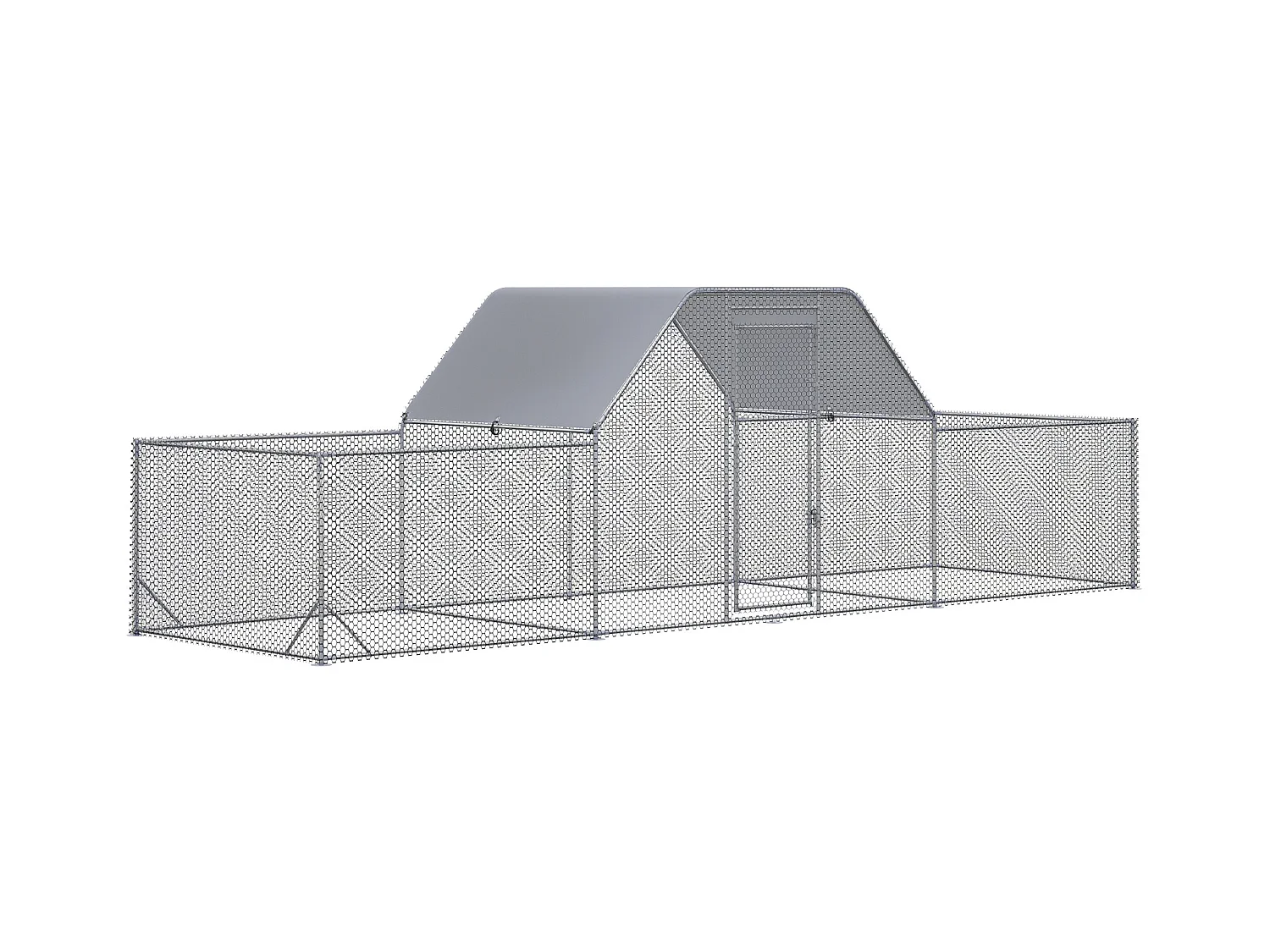 Enclos poulailler chenil 12,54 m² - parc grillagé dim 6,6L x 1,9l x 1,95H m - espace couvert - acier galvanisé