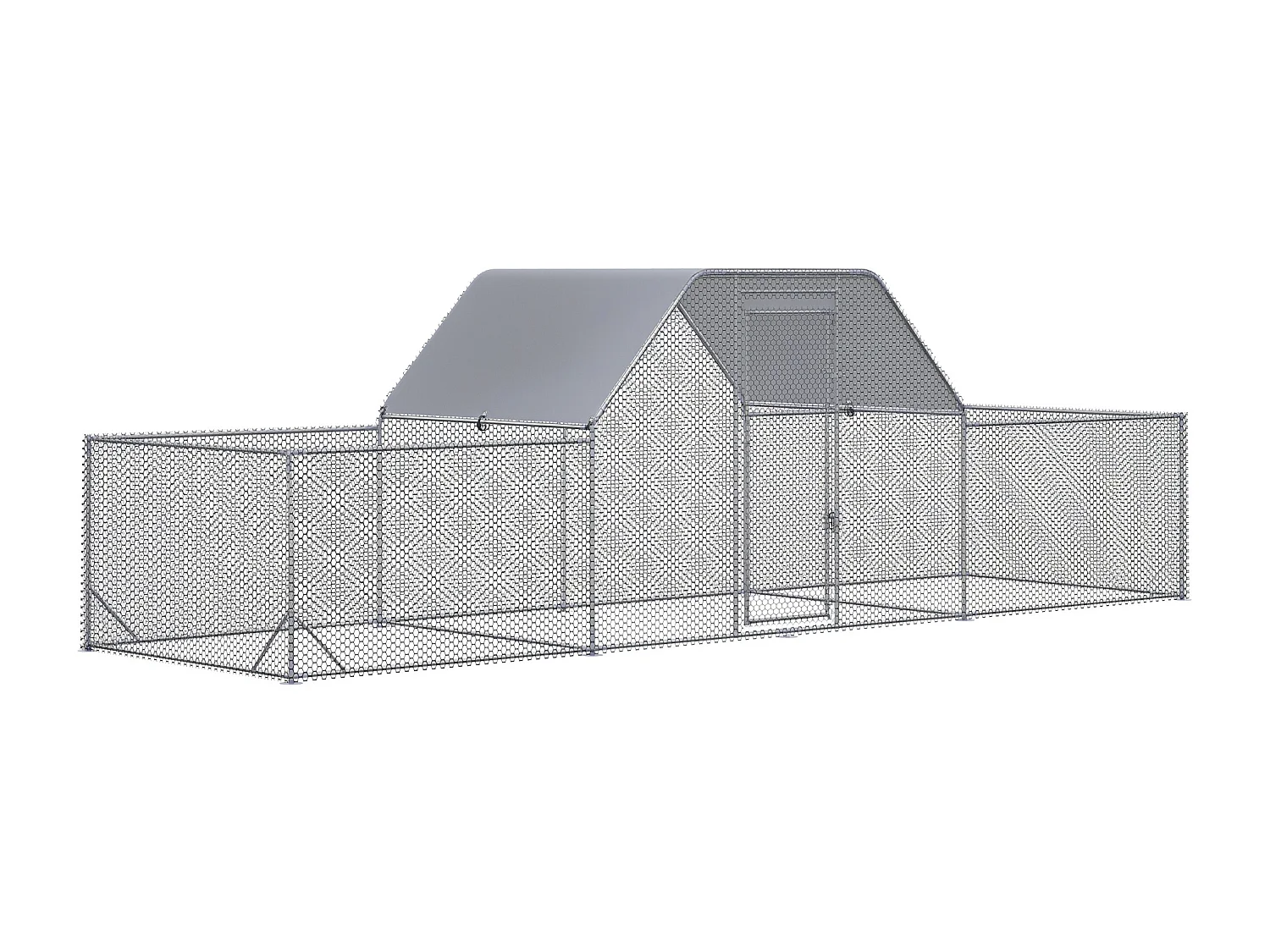 Enclos poulailler chenil 12,54 m² - parc grillagé dim 6,6L x 1,9l x 1,95H m - espace couvert - acier galvanisé