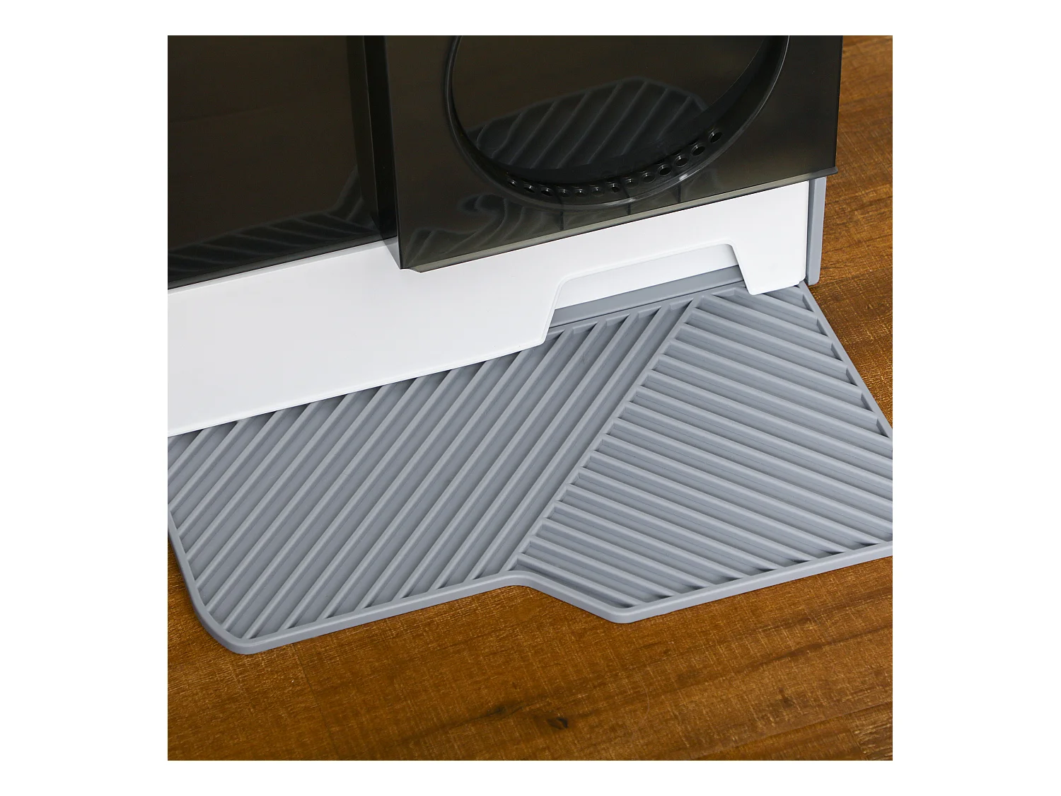 Maison de toilette chat design maison - bac à litière - tapis, poignée, pelle, filtre, tiroir inclus - PP blanc noir gris