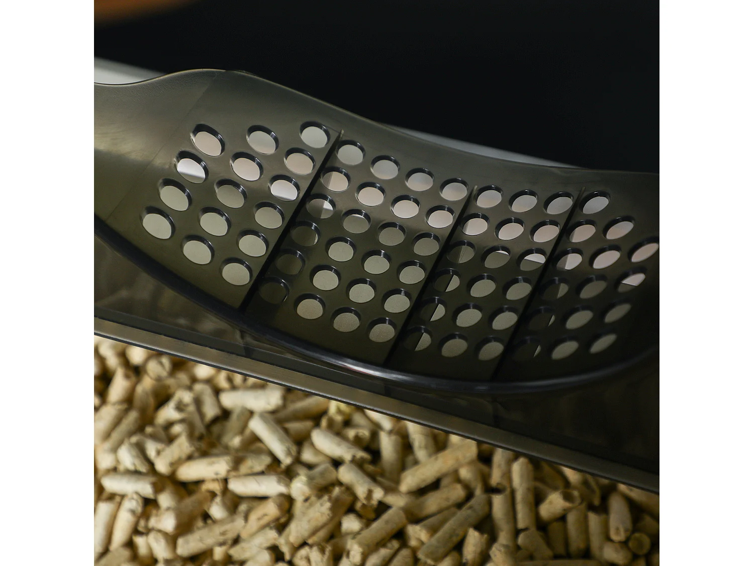 Maison de toilette chat design maison - bac à litière - tapis, poignée, pelle, filtre, tiroir inclus - PP blanc noir gris