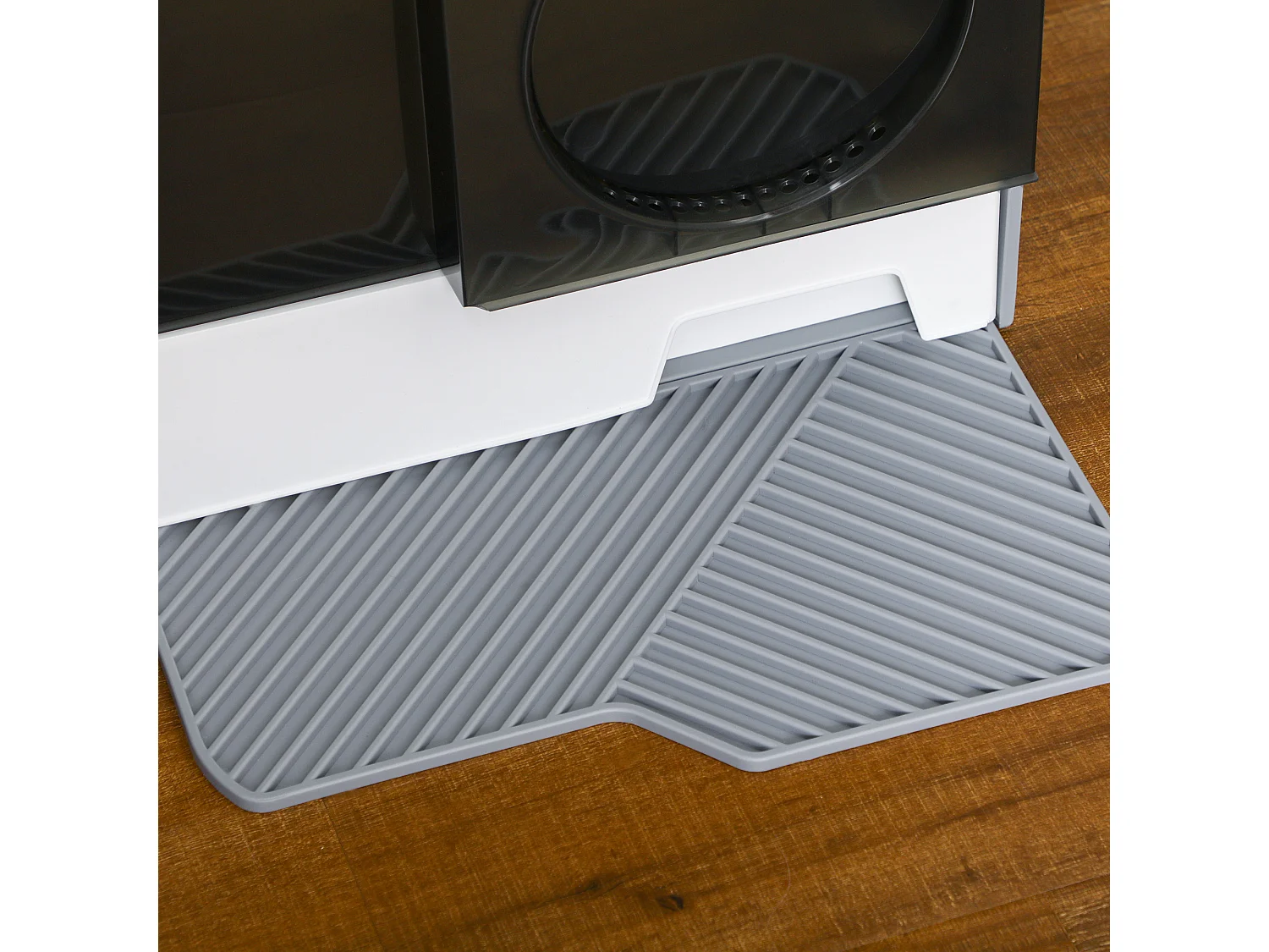 Maison de toilette chat design maison - bac à litière - tapis, poignée, pelle, filtre, tiroir inclus - PP blanc noir gris