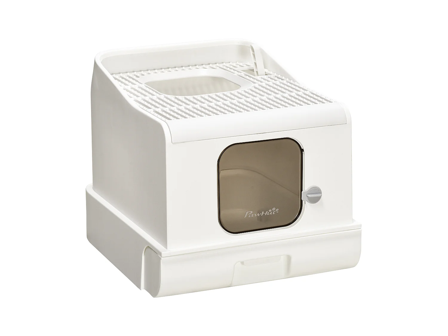 Maison de toilette chat bac à litière 2 portes - pelle, bac amovible, roulettes, poignée - PE blanc