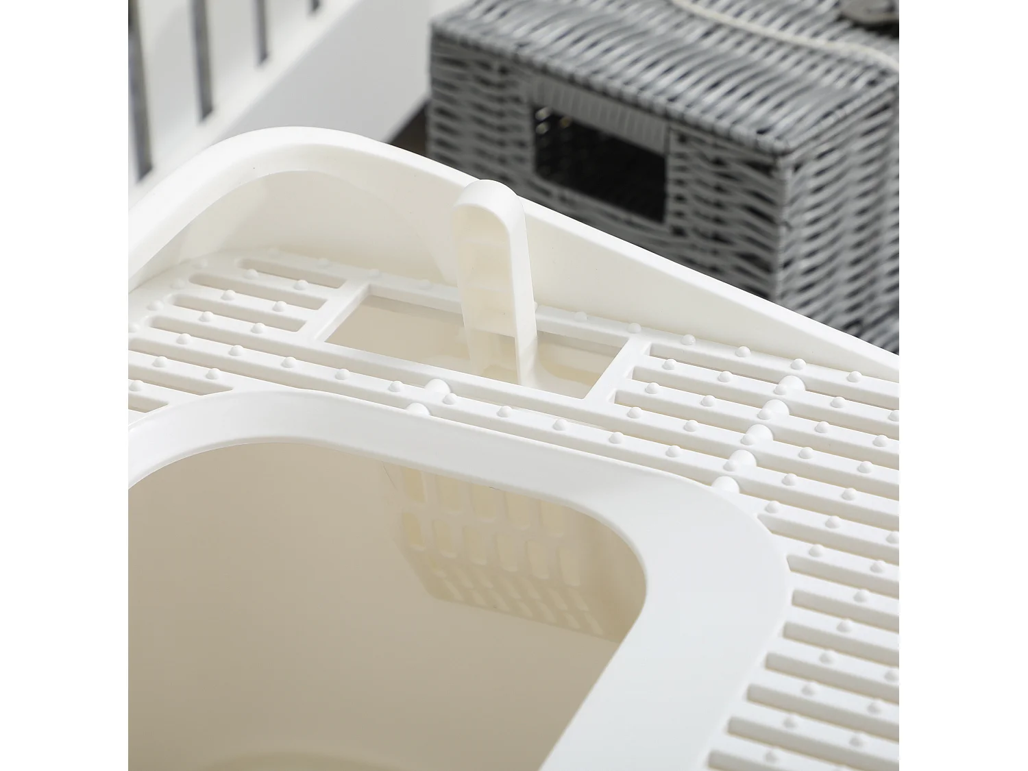 Maison de toilette chat bac à litière 2 portes - pelle, bac amovible, roulettes, poignée - PE blanc