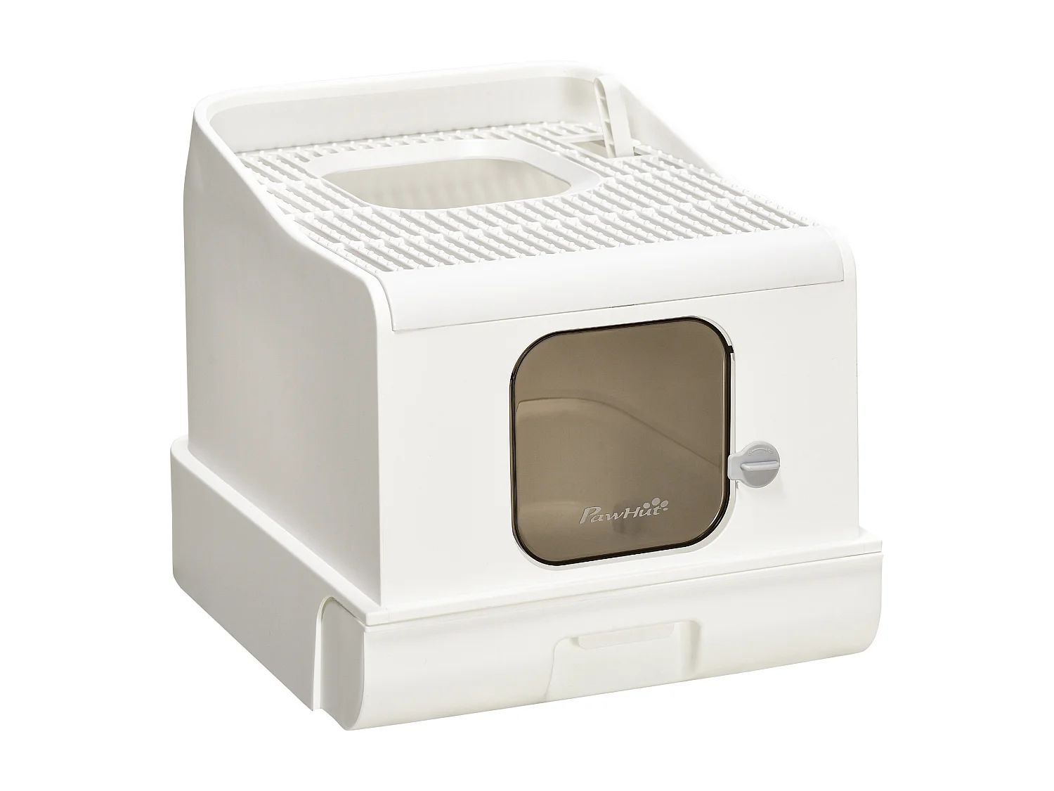 Maison de toilette chat bac à litière 2 portes - pelle, bac amovible, roulettes, poignée - PE blanc