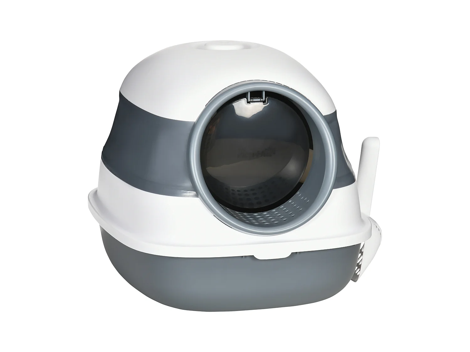 Maison de toilette pliable - bac à litière chat avec porte battante, pelle et filtre inclus - ABS PP blanc gris