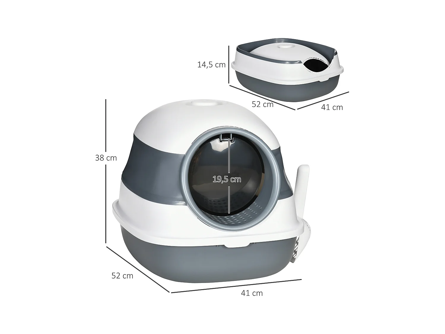 Maison de toilette pliable - bac à litière chat avec porte battante, pelle et filtre inclus - ABS PP blanc gris