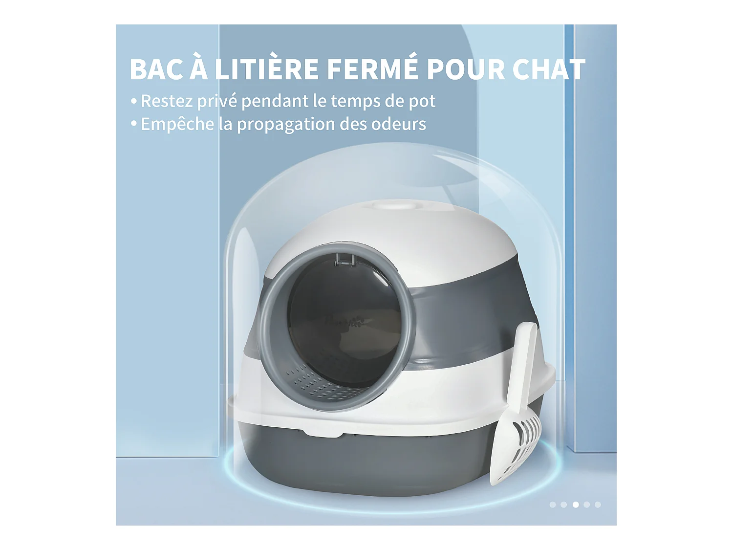 Maison de toilette pliable - bac à litière chat avec porte battante, pelle et filtre inclus - ABS PP blanc gris