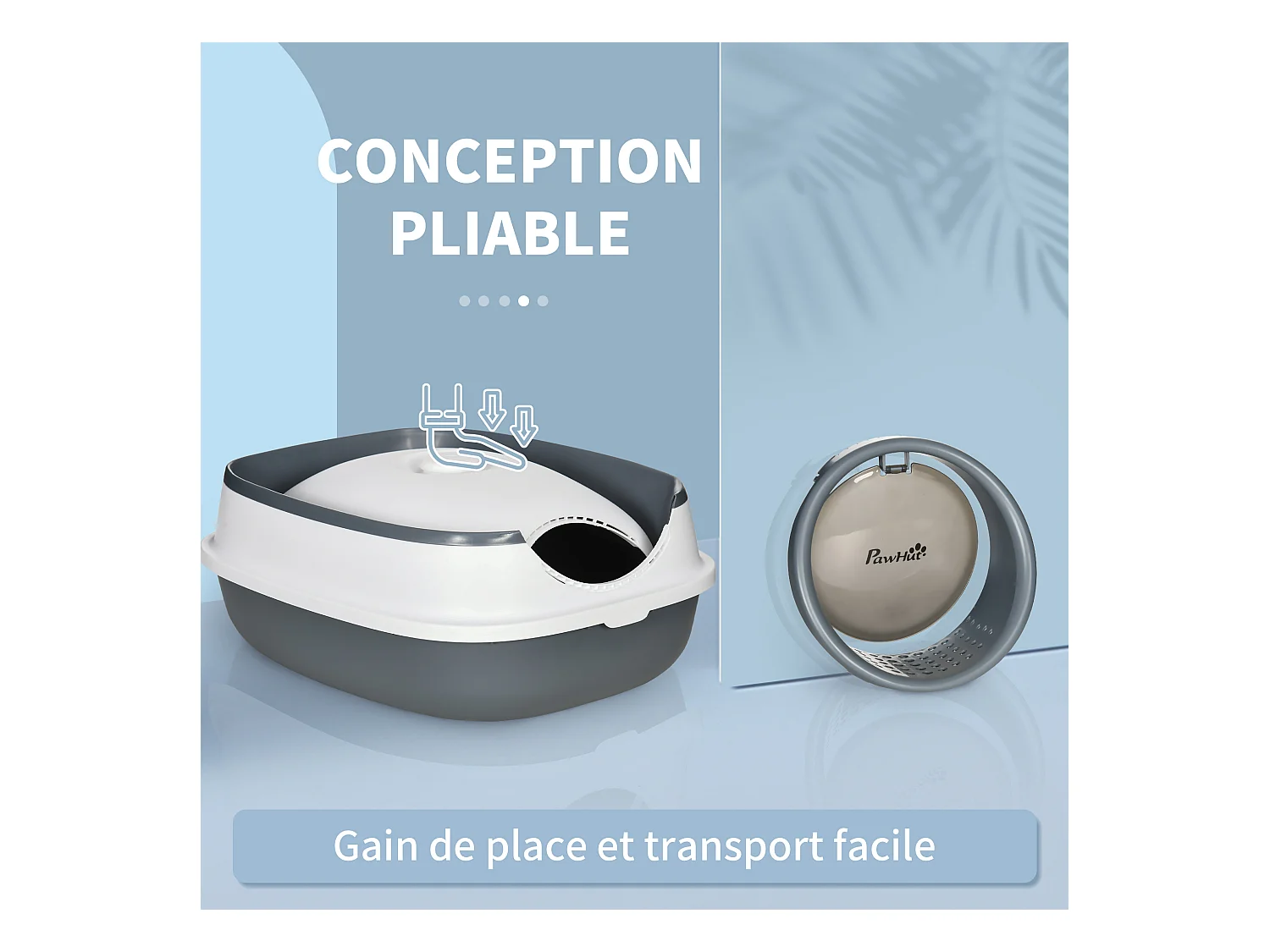 Maison de toilette pliable - bac à litière chat avec porte battante, pelle et filtre inclus - ABS PP blanc gris