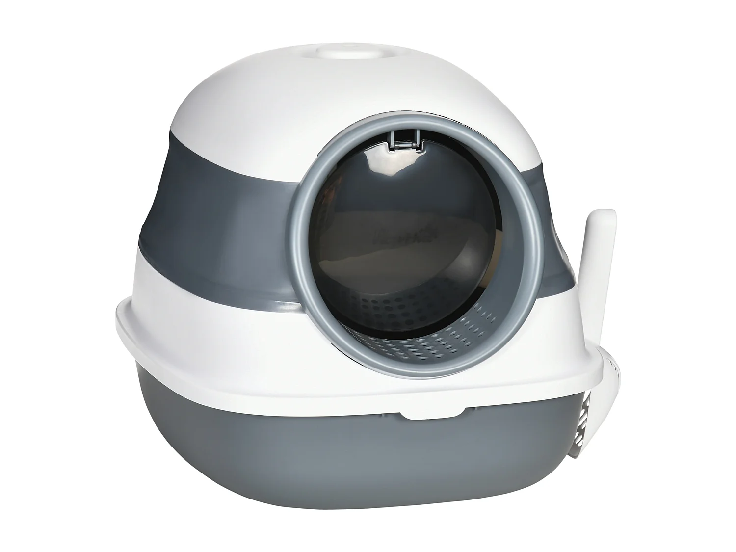 Maison de toilette pliable - bac à litière chat avec porte battante, pelle et filtre inclus - ABS PP blanc gris