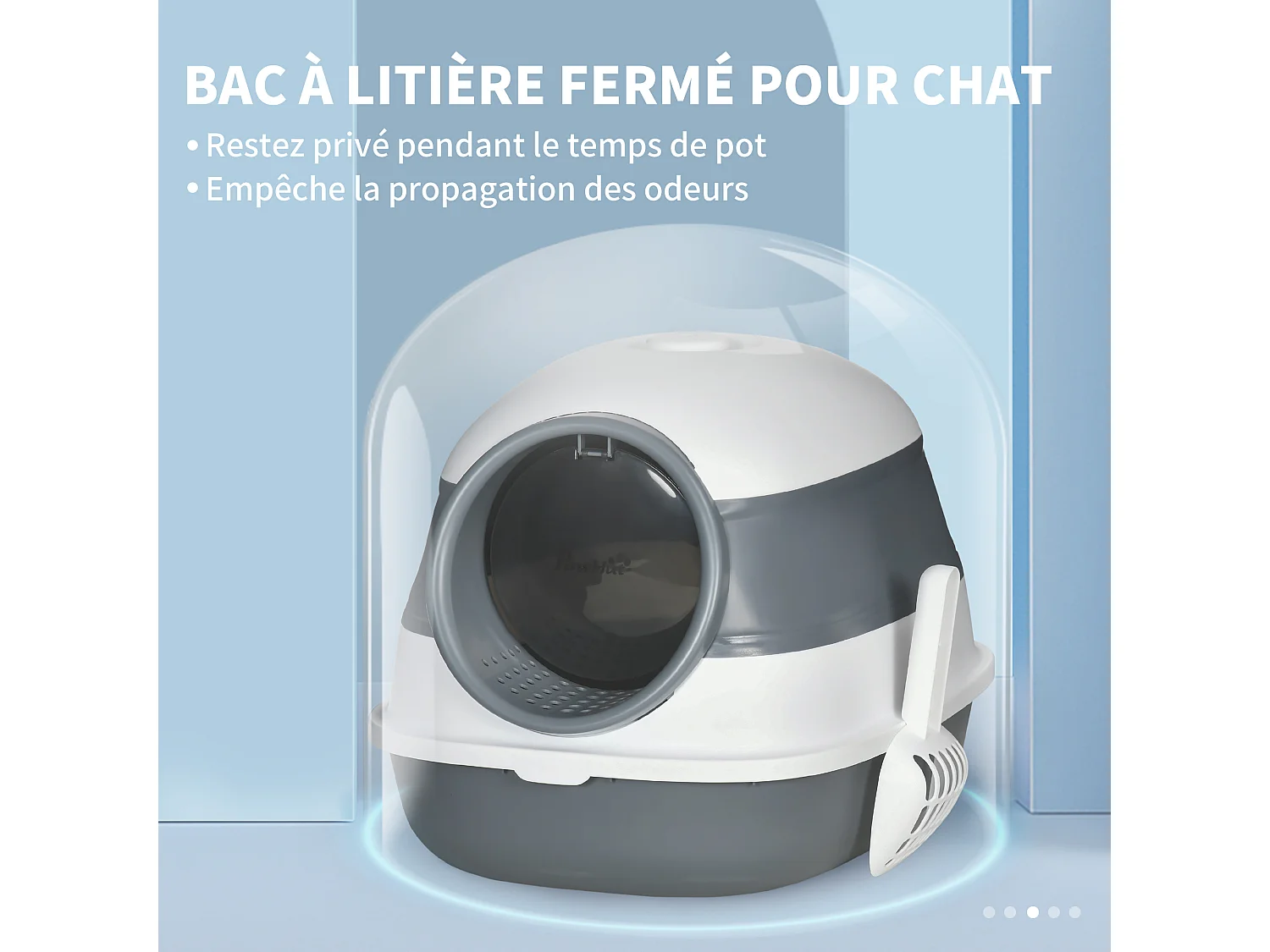 Maison de toilette pliable - bac à litière chat avec porte battante, pelle et filtre inclus - ABS PP blanc gris