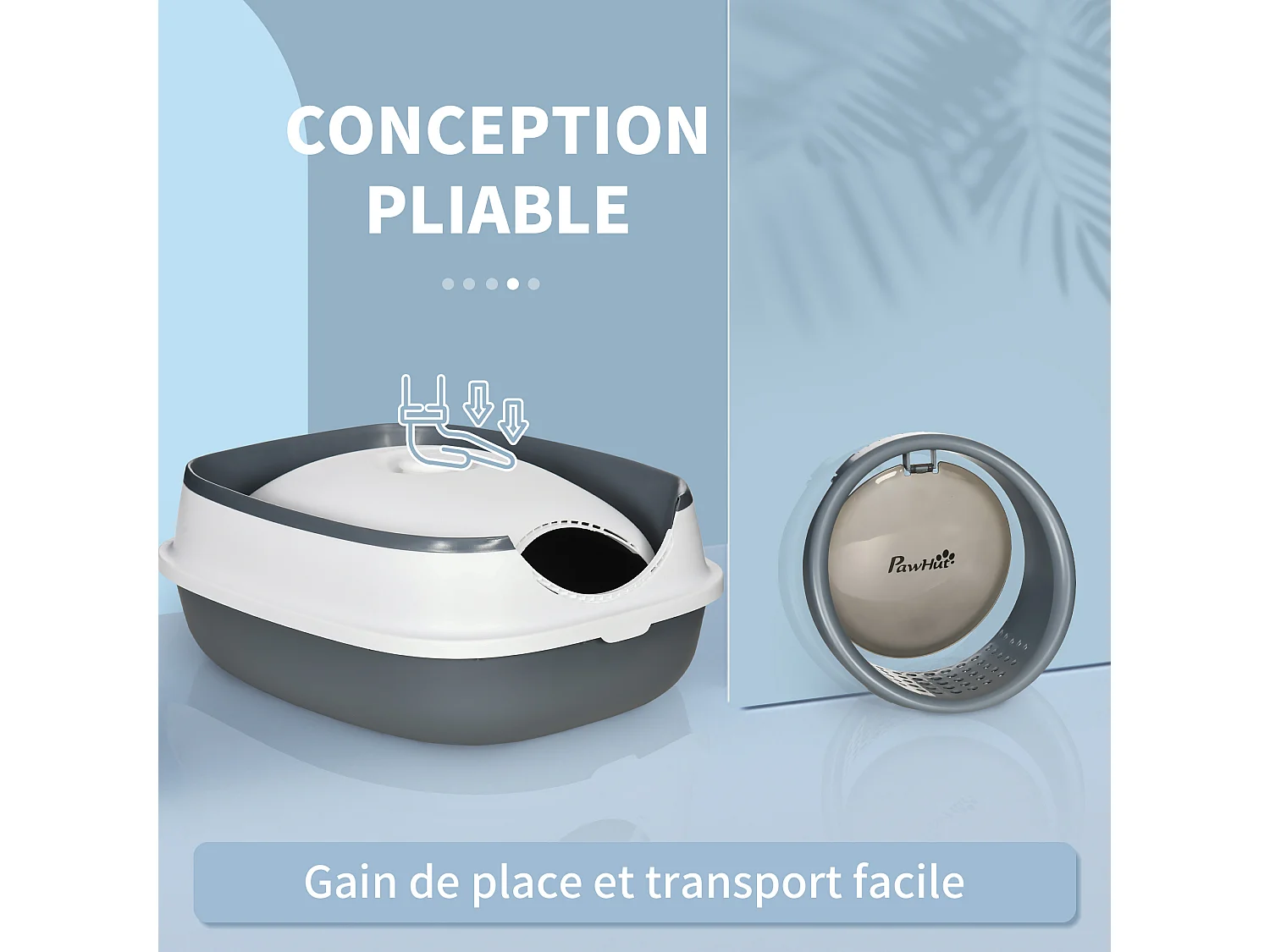 Maison de toilette pliable - bac à litière chat avec porte battante, pelle et filtre inclus - ABS PP blanc gris