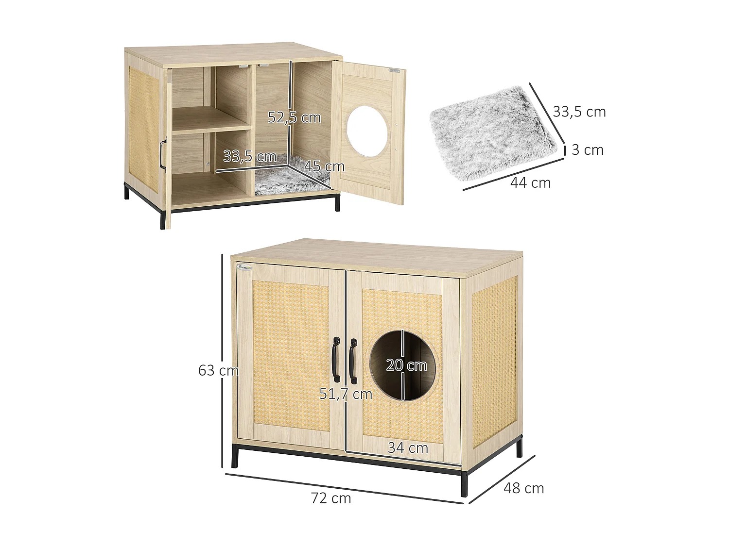 PawHut Meuble maison de toilette pour chat 2 en 1 avec double porte châssis Acier Panneaux Particules Aspect Bois Clair