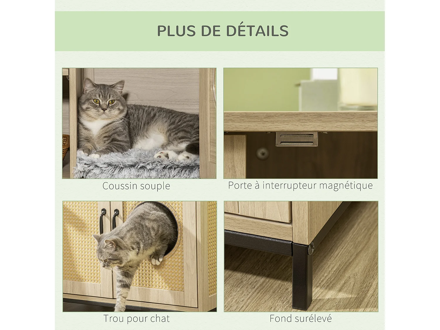 PawHut Meuble maison de toilette pour chat 2 en 1 avec double porte châssis Acier Panneaux Particules Aspect Bois Clair