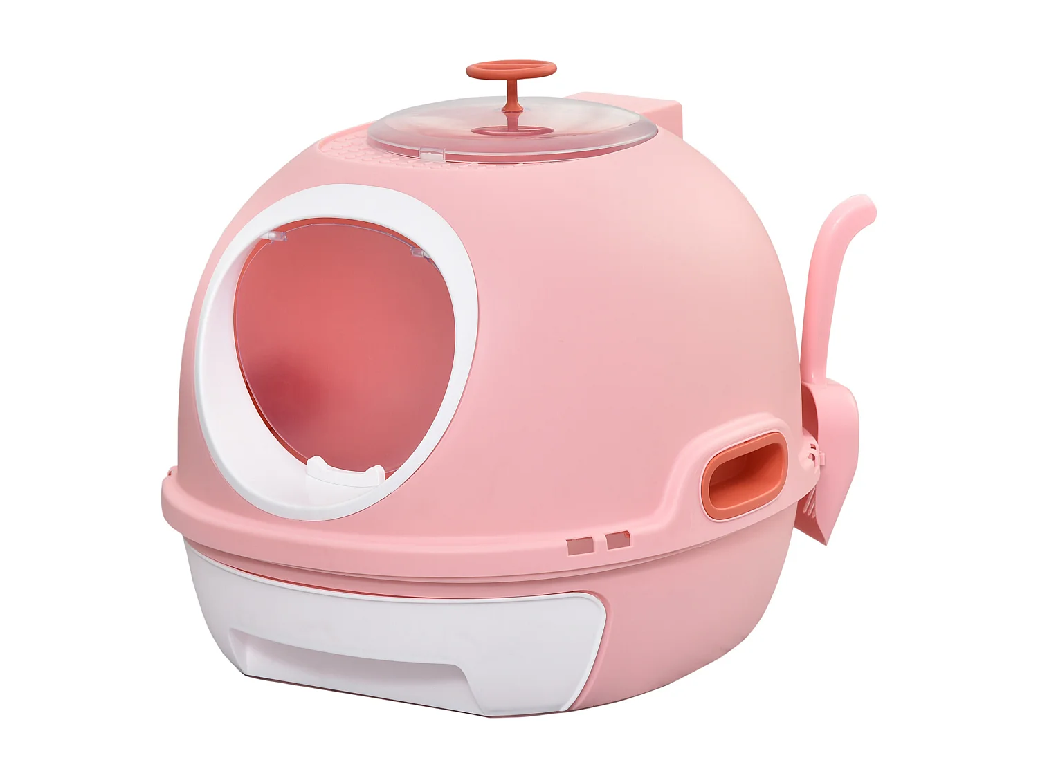 Maison de toilette portable pour chat tiroir à litière coulissant porte battante lucarne + pelle fournis dim. 47L x 55l x 44H cm rose