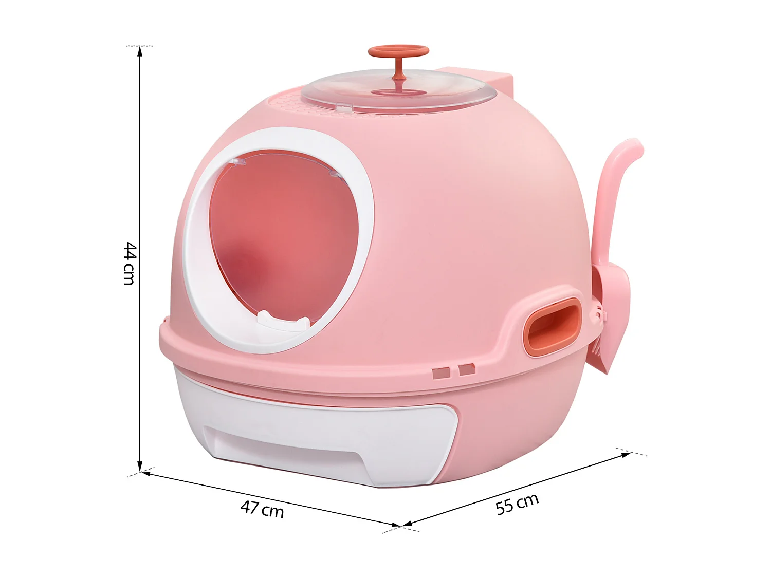 Maison de toilette portable pour chat tiroir à litière coulissant porte battante lucarne + pelle fournis dim. 47L x 55l x 44H cm rose