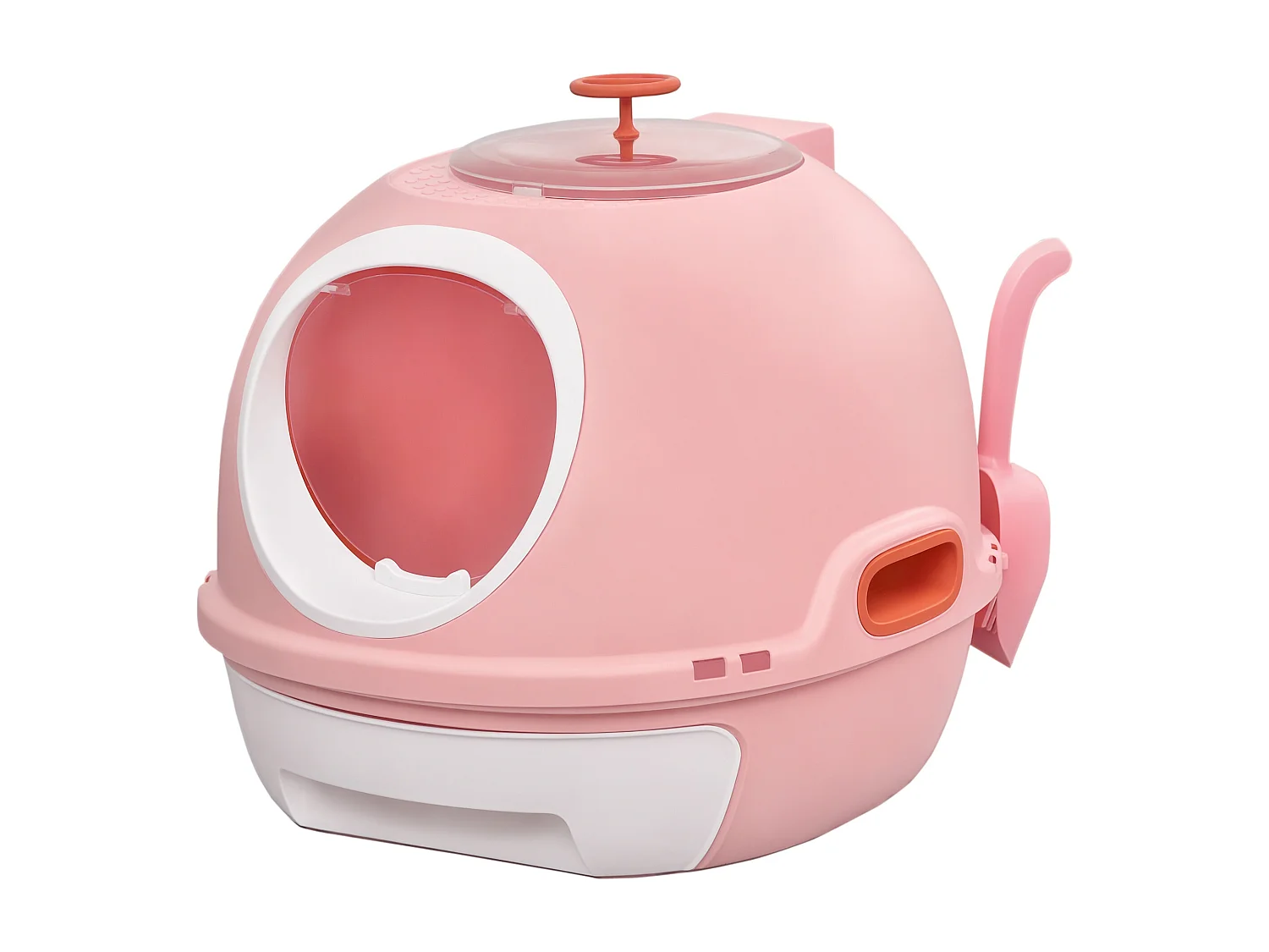 Maison de toilette portable pour chat tiroir à litière coulissant porte battante lucarne + pelle fournis dim. 47L x 55l x 44H cm rose