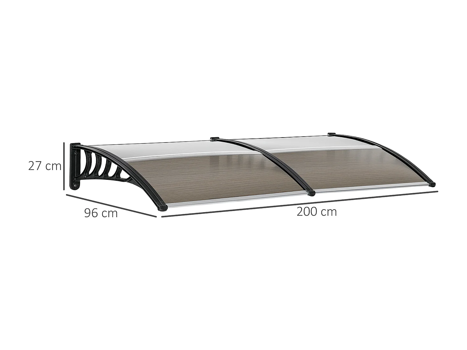 Auvent de protection extérieur – 200 x 96 cm – Noir et marron – Polycarbonate, aluminium et PP