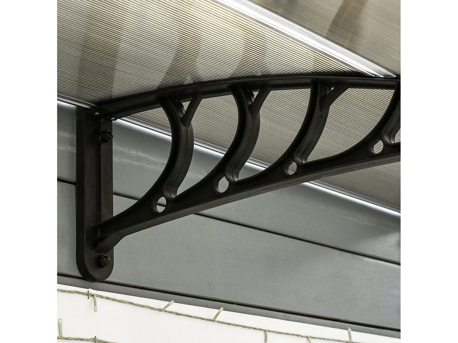 Auvent de protection extérieur – 200 x 96 cm – Noir et marron – Polycarbonate, aluminium et PP