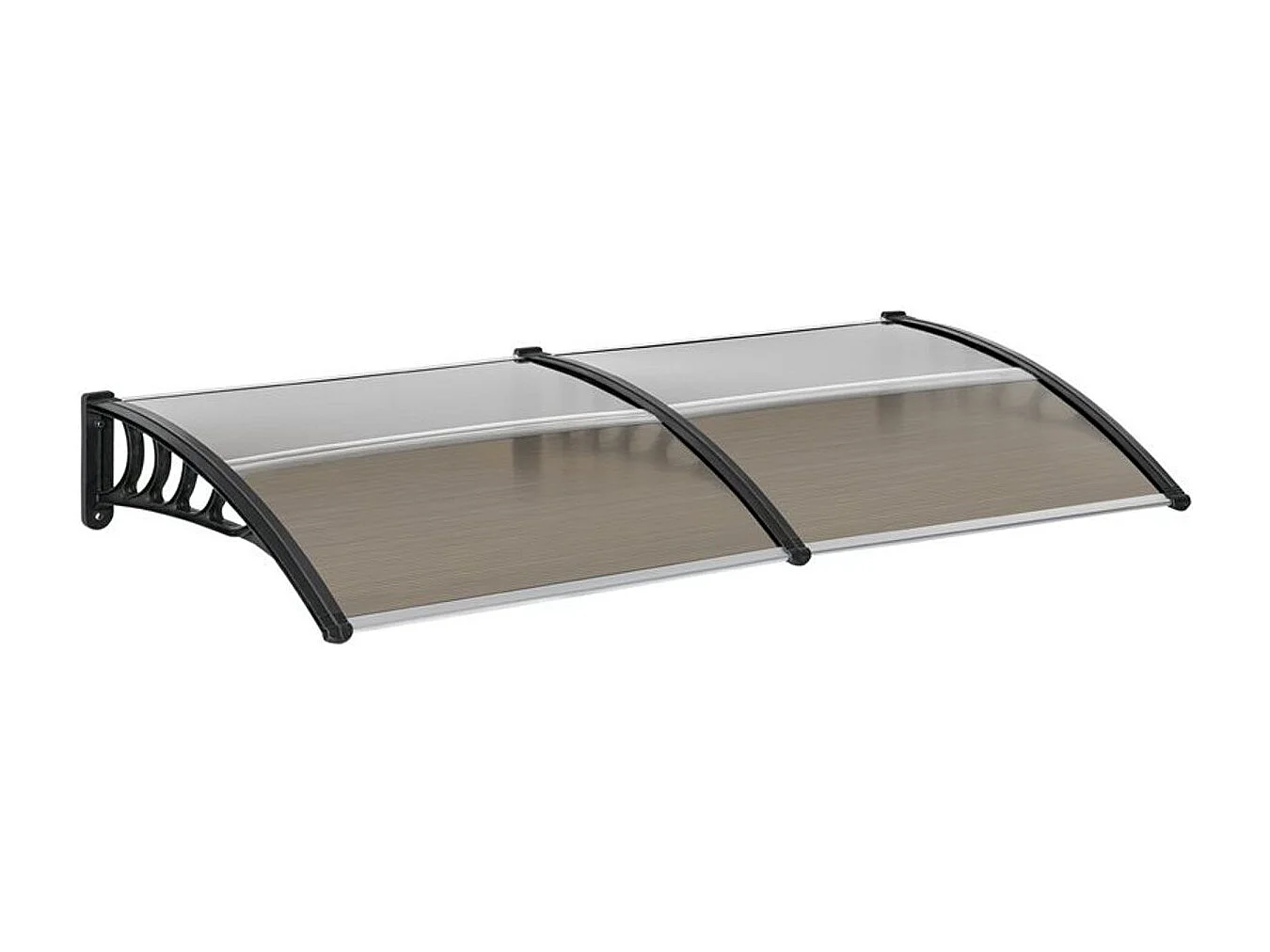 Auvent de protection extérieur – 200 x 96 cm – Noir et marron – Polycarbonate, aluminium et PP