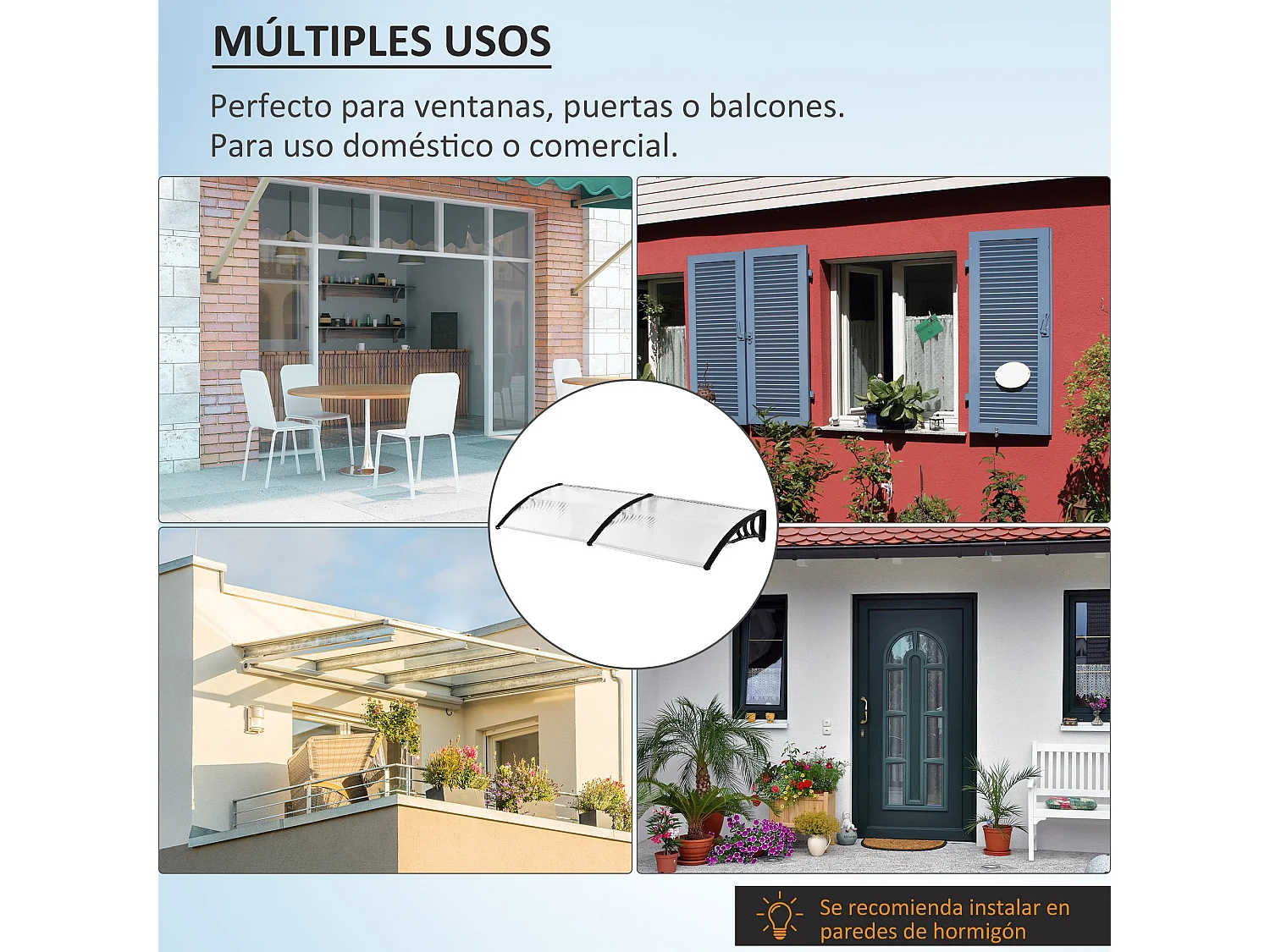 Tejadillo de protección transparente 195x75x23 cm Outsunny