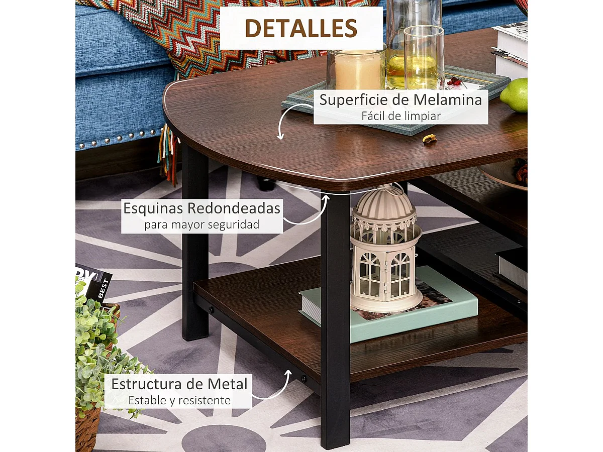 Mesa de café marrón rústico 100x60x46 cm HOMCOM