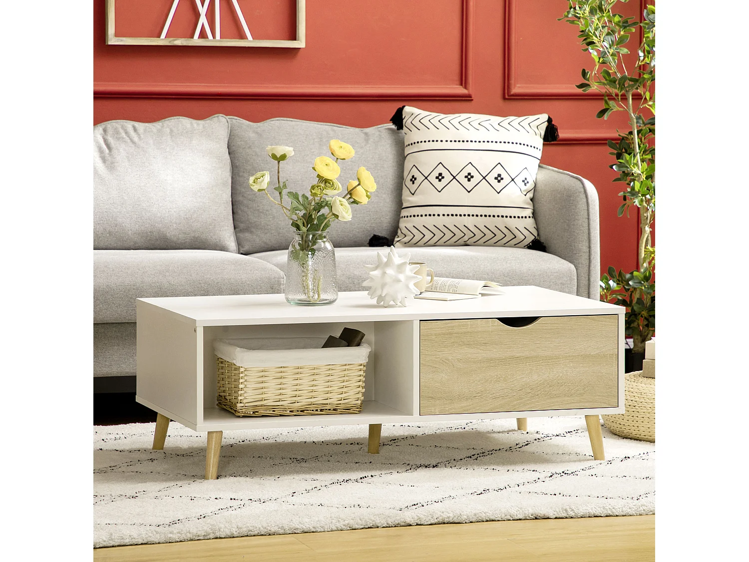 Mesa de centro blanco 106x58x39.5 cm HOMCOM