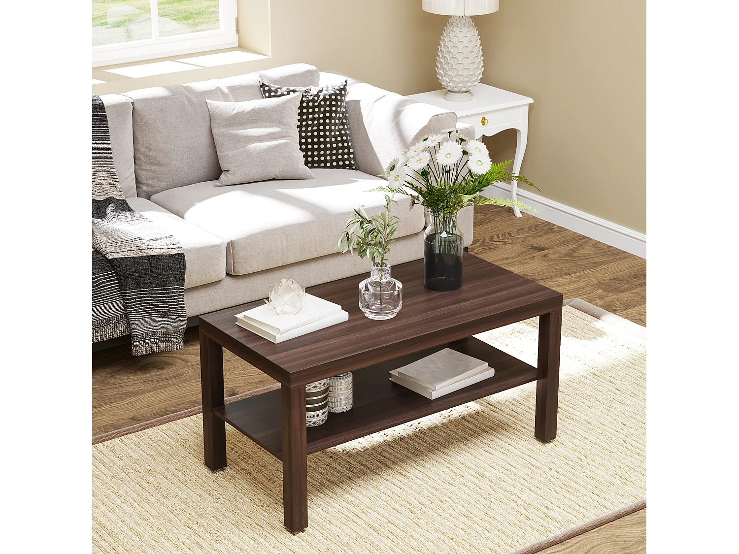 Mesa de centro nogal 90x45x40,5cm HOMCOM