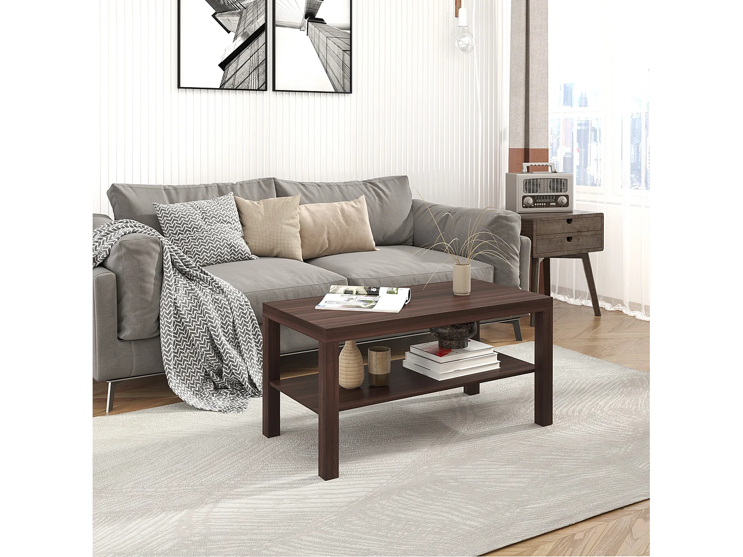 Mesa de centro nogal 90x45x40,5cm HOMCOM