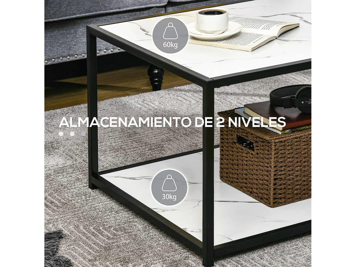 Mesa de centro blanco 120x60x46 cm HOMCOM