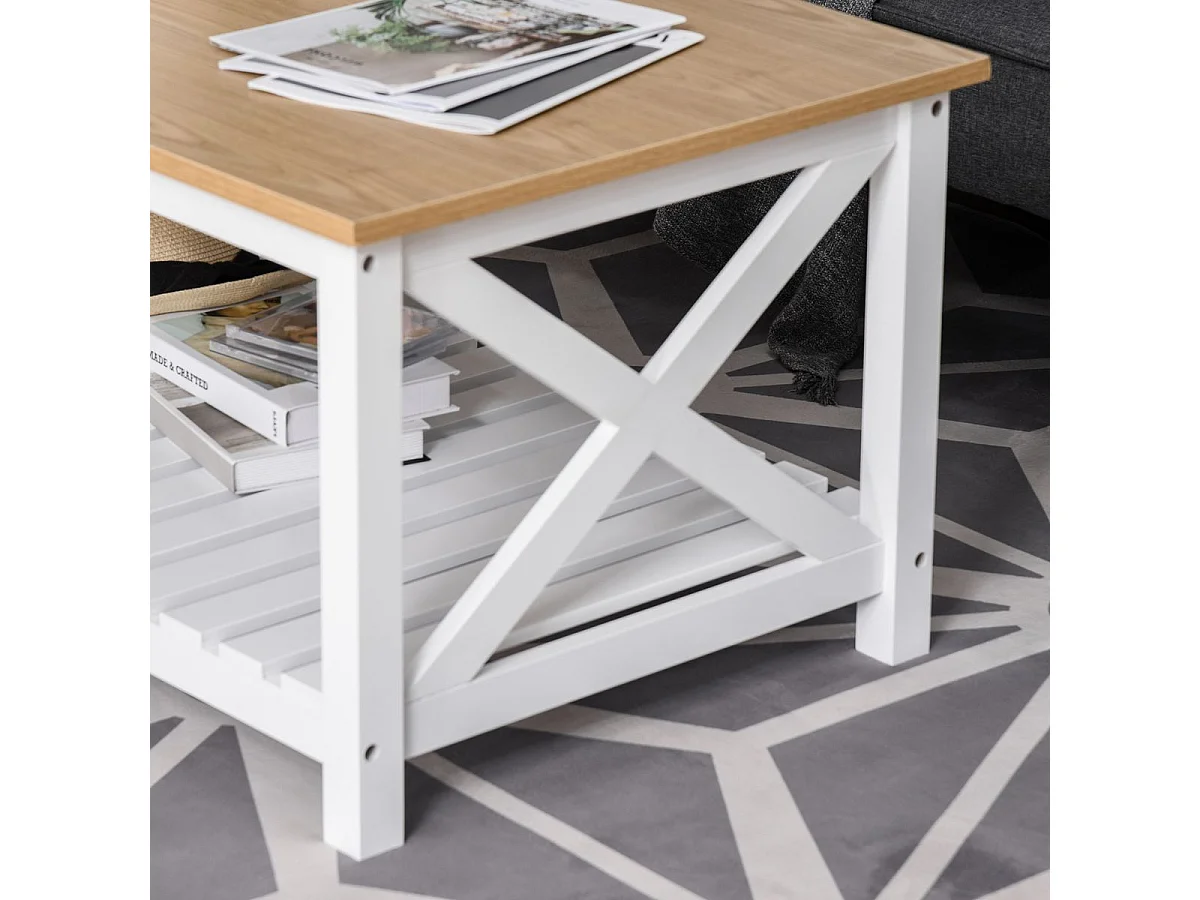 Mesa de centro natural y blanco 116x60x48 cm HOMCOM