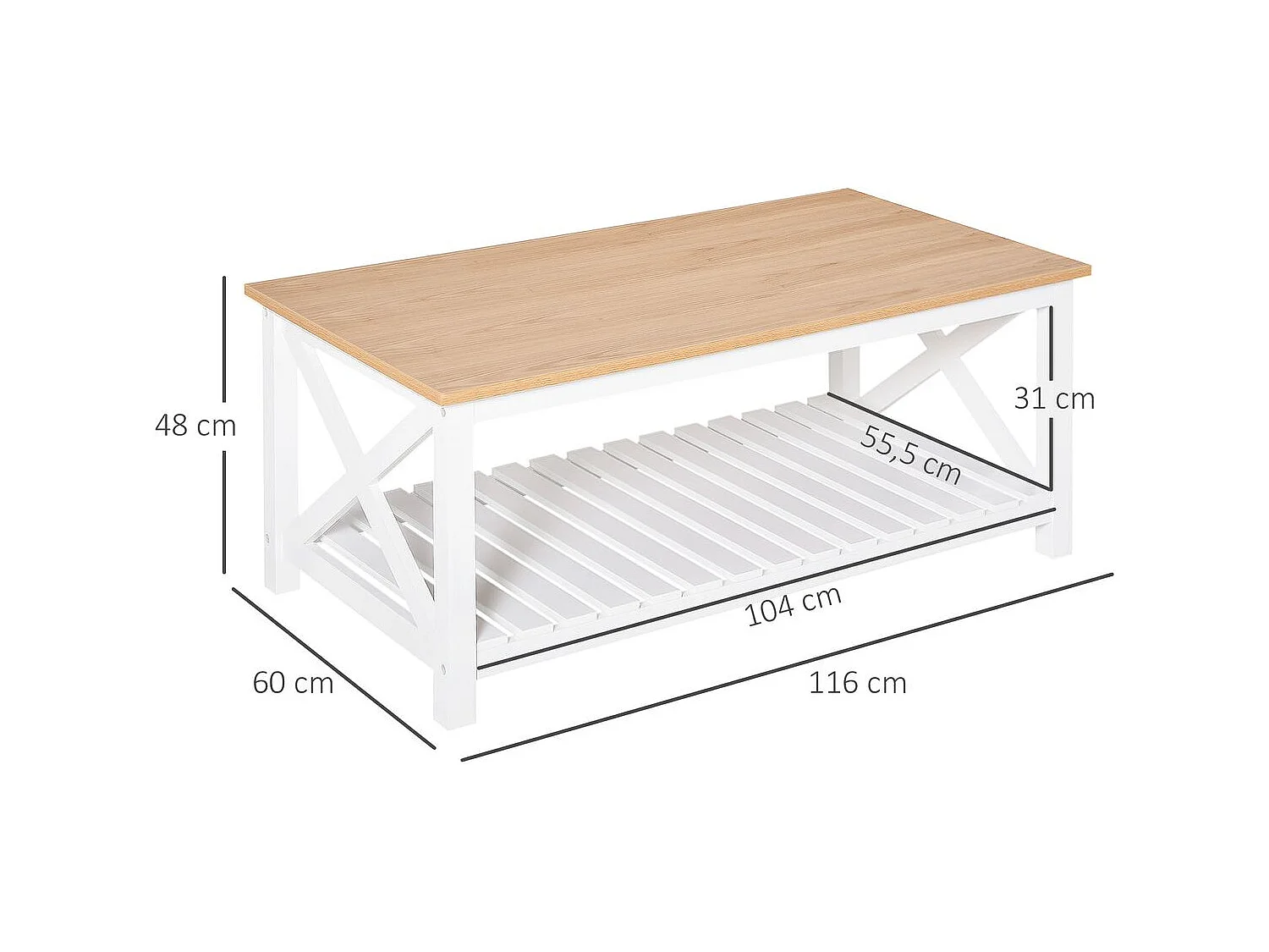 Mesa de centro natural y blanco 116x60x48 cm HOMCOM
