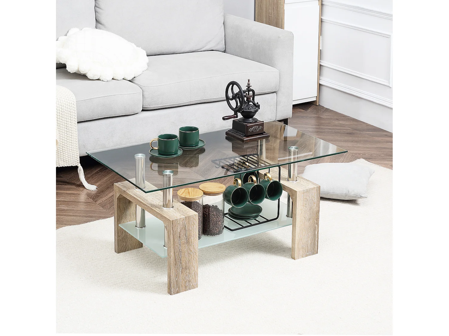 Mesa de centro transparente y natural 90x50x42 cm HOMCOM