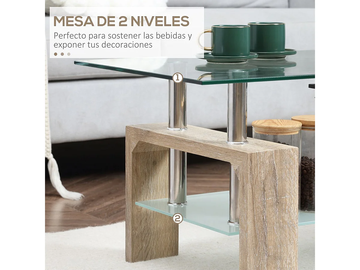 Mesa de centro transparente y natural 90x50x42 cm HOMCOM
