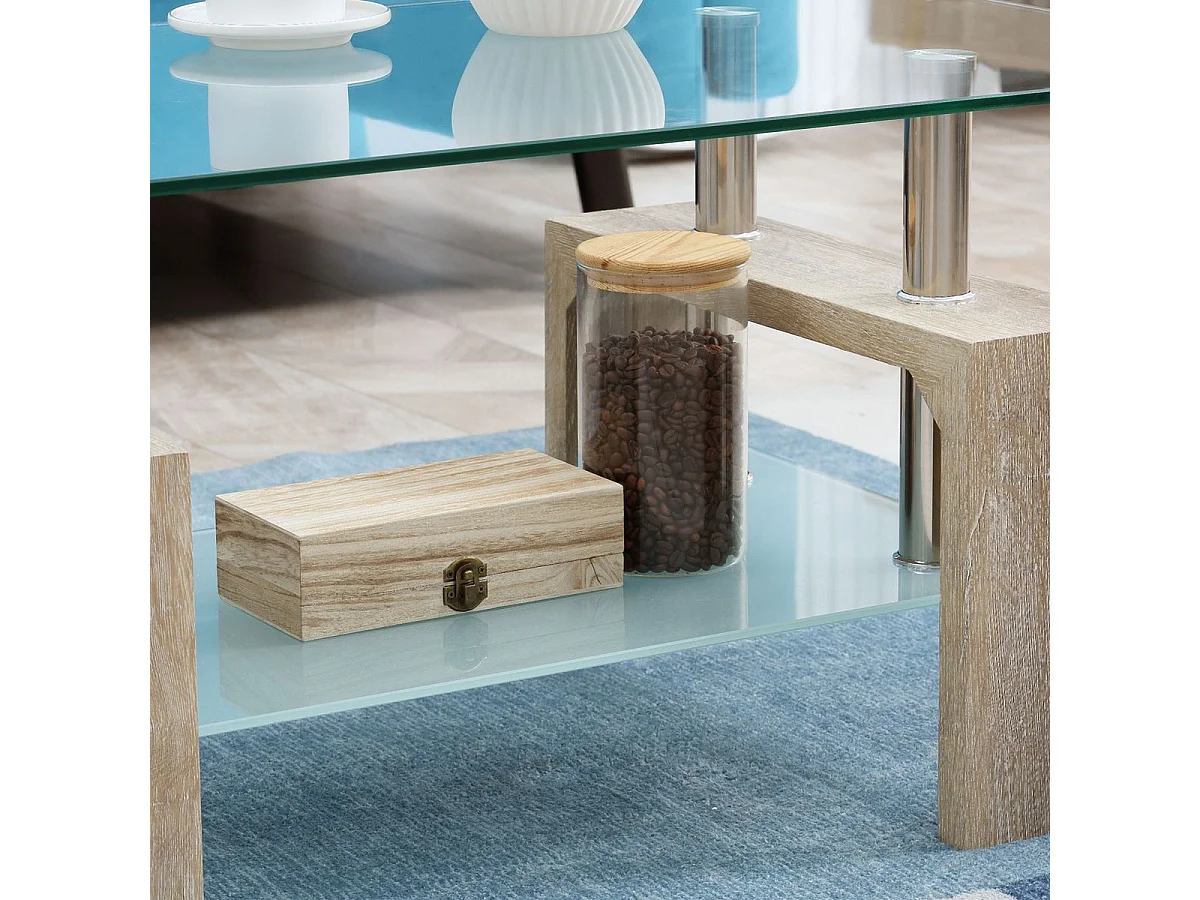 Mesa de centro transparente y natural 90x50x42 cm HOMCOM