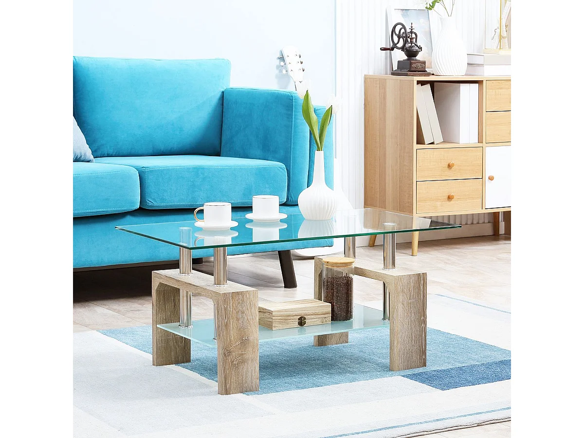 Mesa de centro transparente y natural 90x50x42 cm HOMCOM