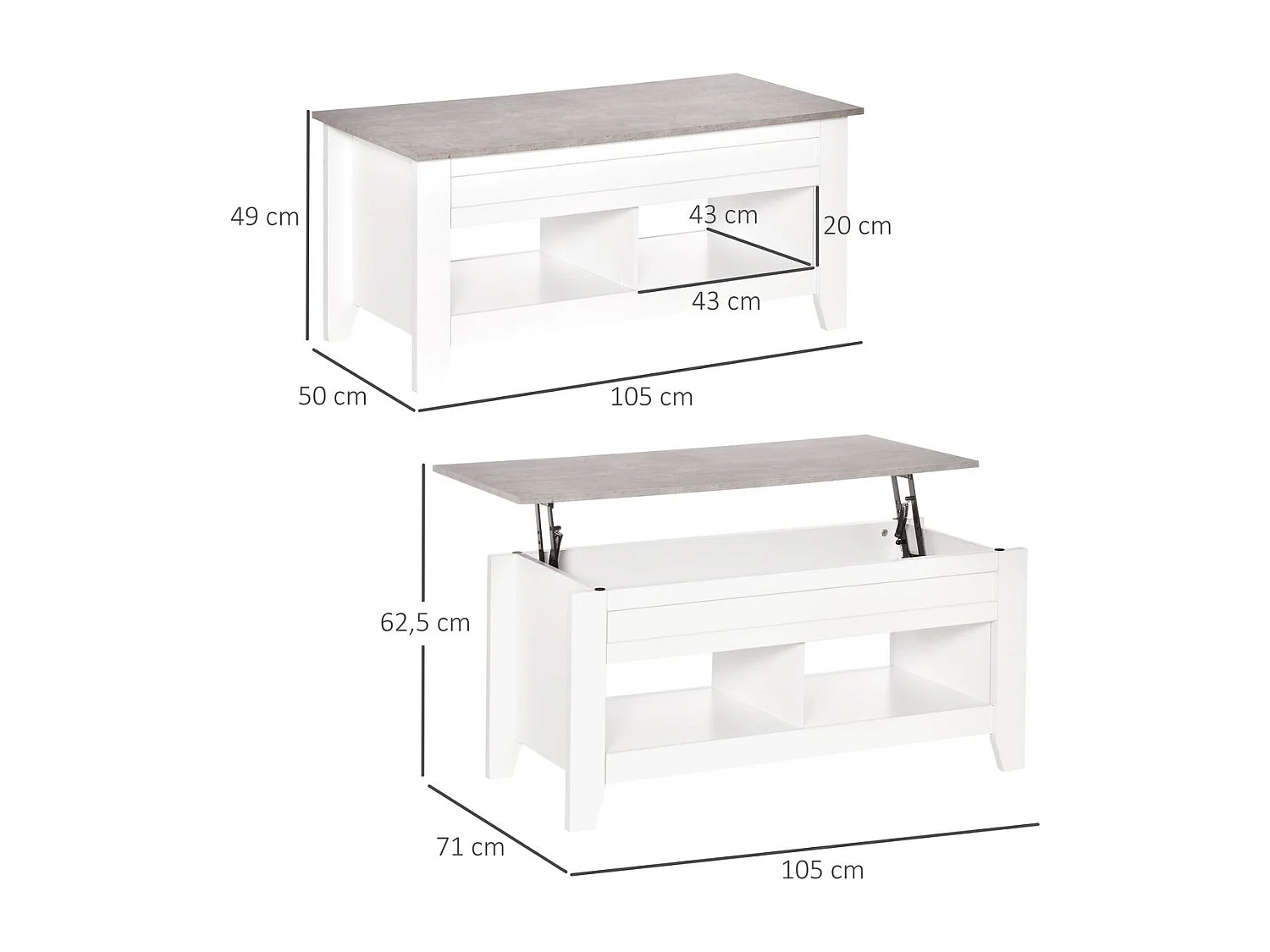 Mesa de centro elevable blanco 105x50x49 cm HOMCOM