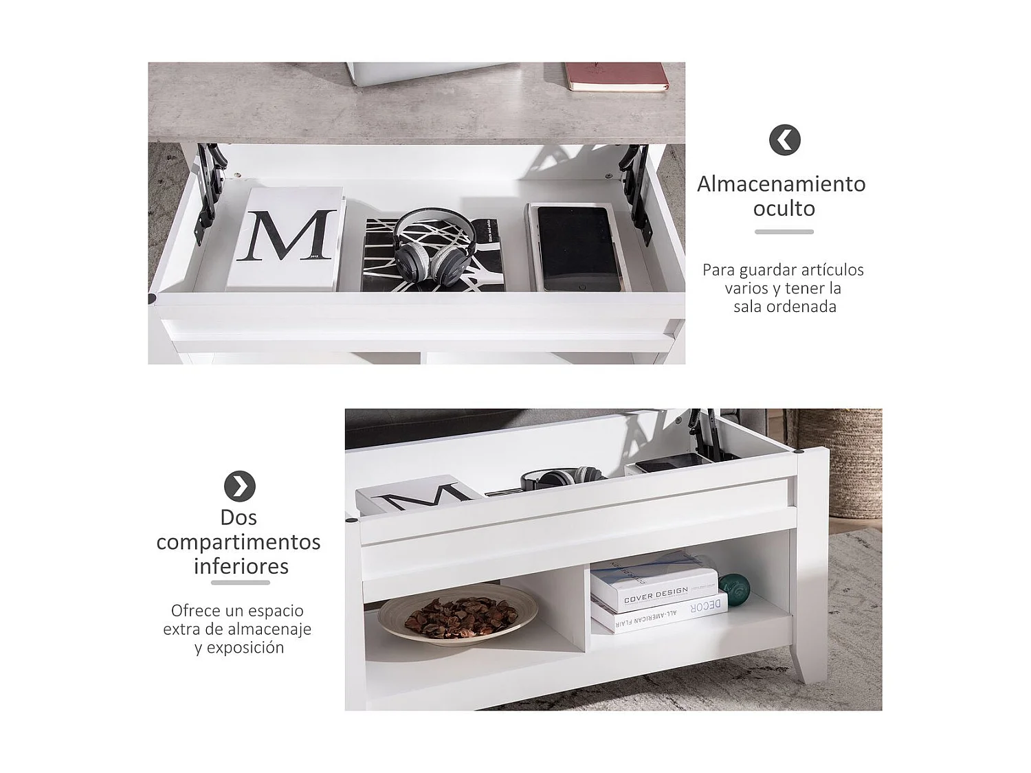 Mesa de centro elevable blanco 105x50x49 cm HOMCOM