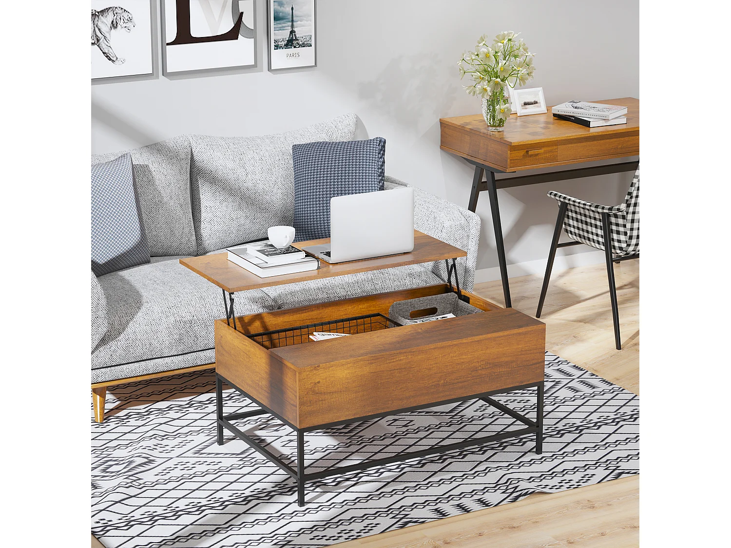 Mesa de centro elevable madera natural 90x60,5x45,5cm HOMCOM