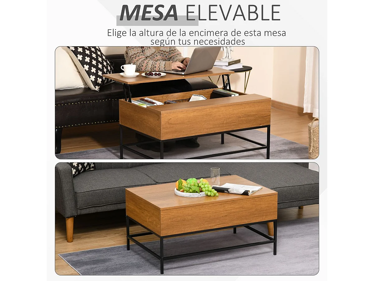Mesa de centro elevable madera natural 90x60,5x45,5cm HOMCOM