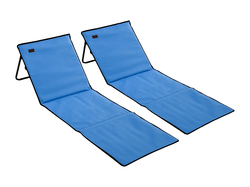 Lot de 2 tapis de plage rembourrés pliables - matelas de plage - dossier inclinable, rangement - métal polyester bleu