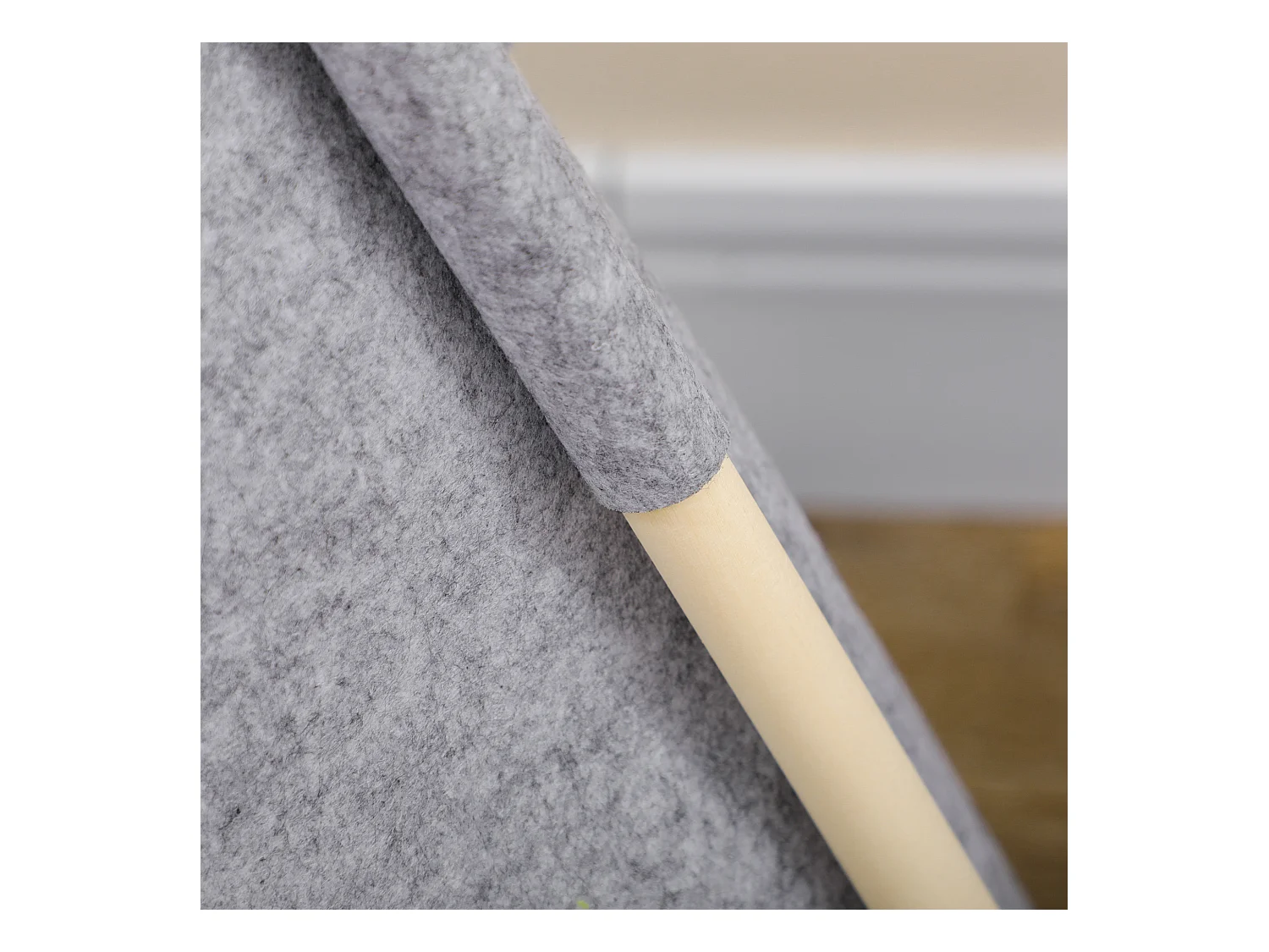 Tente tipi pour animaux - teepee chien chat - coussin épais grand confort inclus - structure bois de pin feutre polyester gris