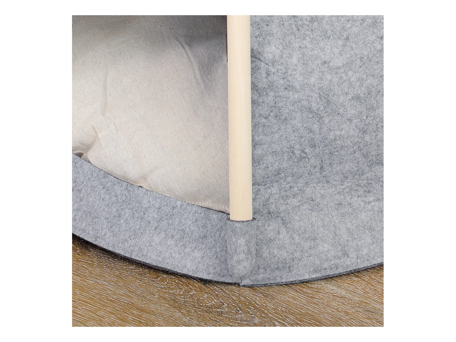 Tente tipi pour animaux - teepee chien chat - coussin épais grand confort inclus - structure bois de pin feutre polyester gris