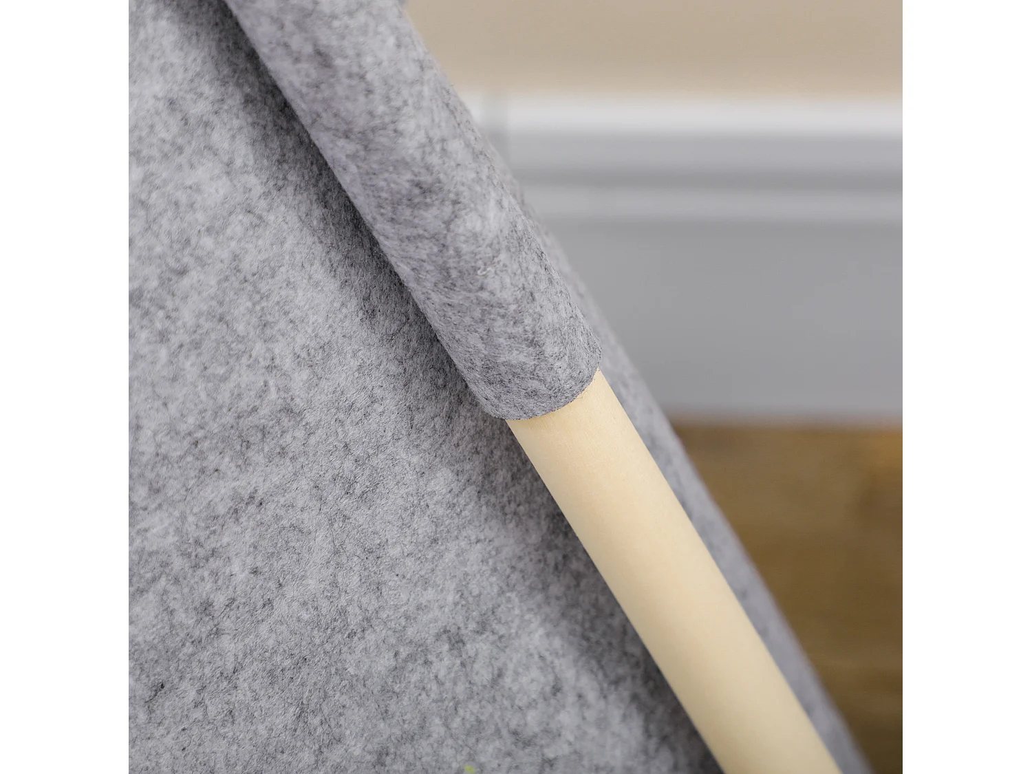 Tente tipi pour animaux - teepee chien chat - coussin épais grand confort inclus - structure bois de pin feutre polyester gris