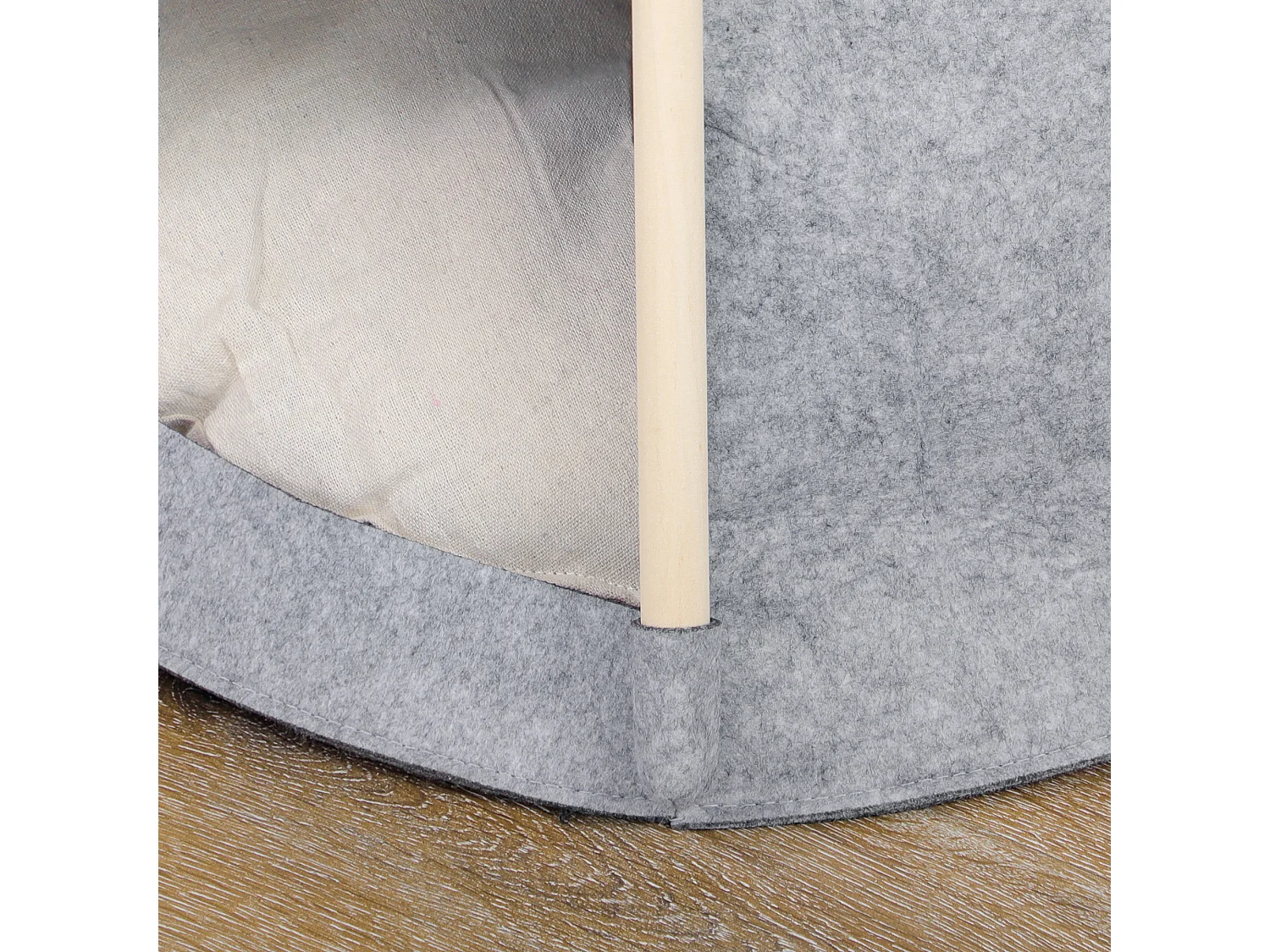 Tente tipi pour animaux - teepee chien chat - coussin épais grand confort inclus - structure bois de pin feutre polyester gris