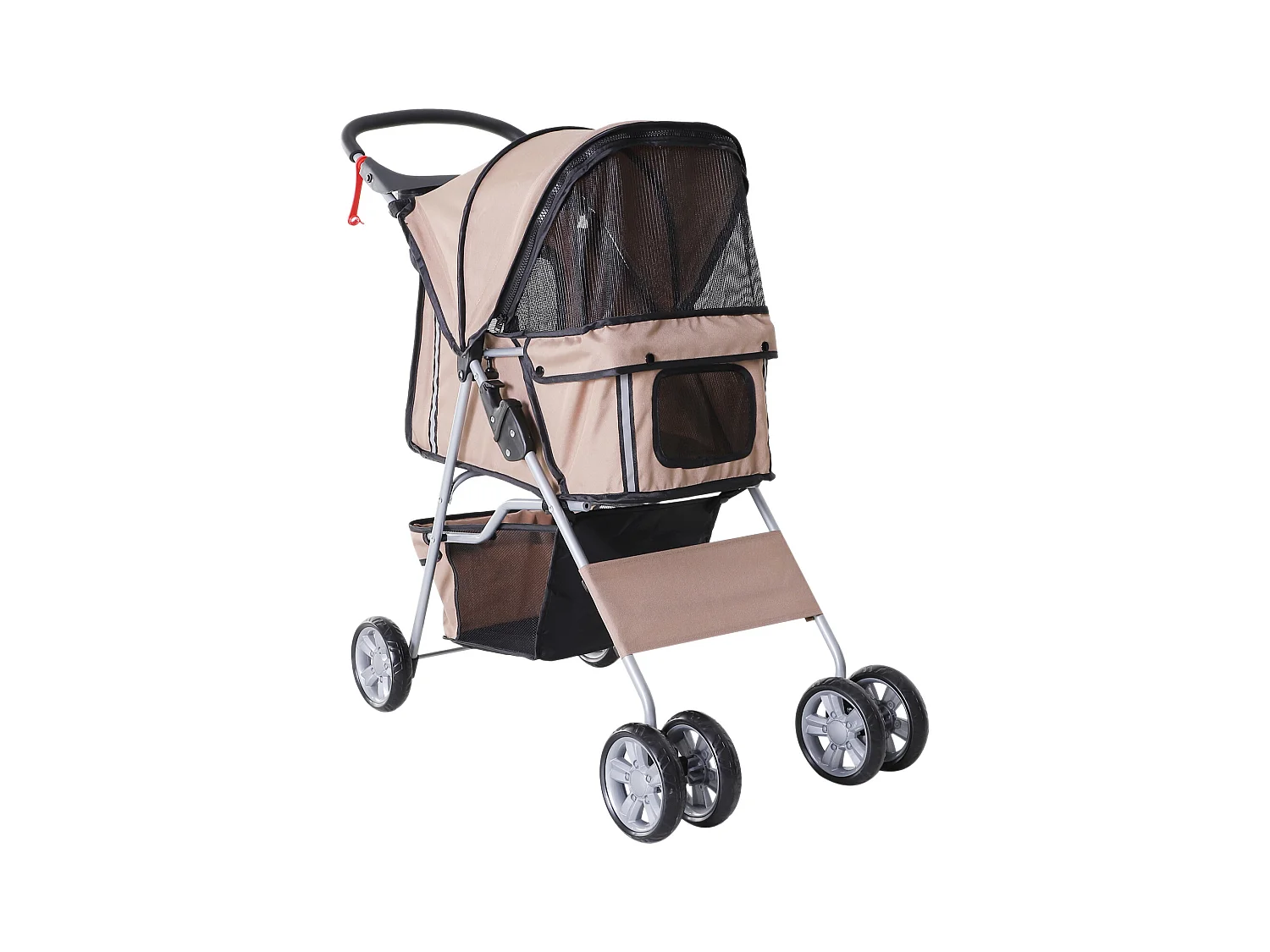 Poussette buggy pliable pour chiens tissu 600D Oxford imperméable 4 roues marron